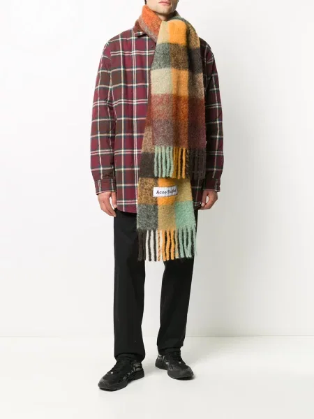 Szal Acne Studios w kratkę brązowa