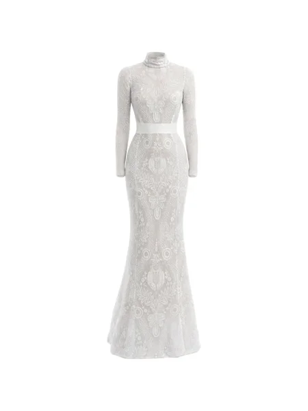 Rochie maxi Lethicia Bronstein lungă de costum alb