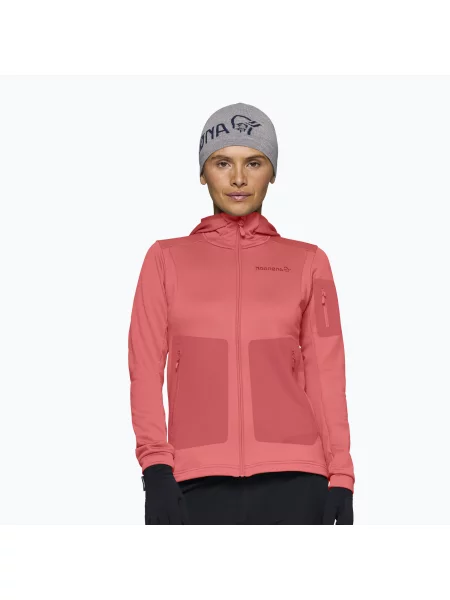 Bluză de trekking pentru femei NORRONA Falketind Stretch Hood deep sea coral/baked apple