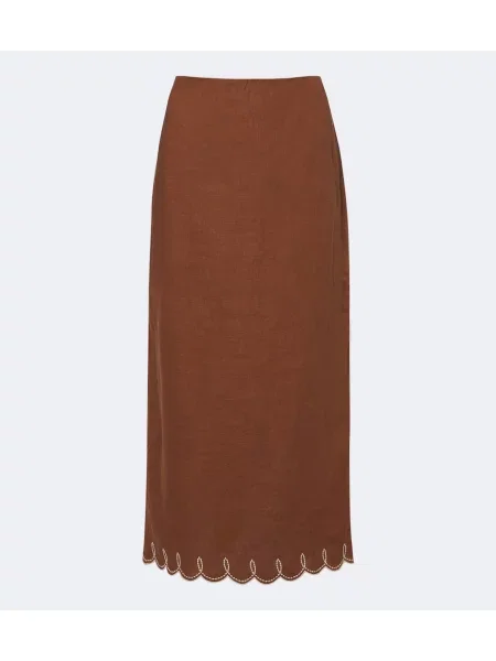 Fustă midi Veronica Beard cu broderie de in maro