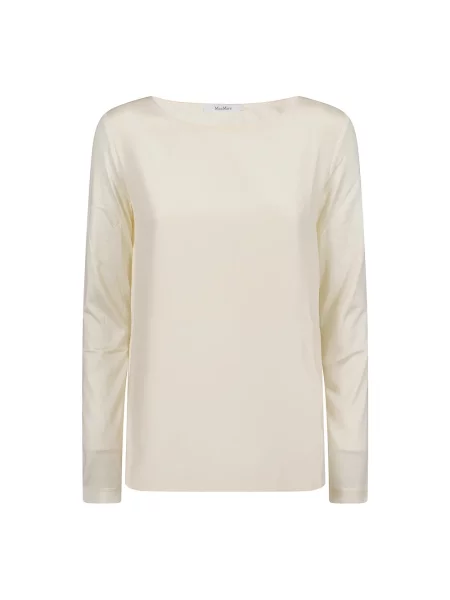 Dzianinowy sweter Max Mara z dekoltem w łódkę beżowy