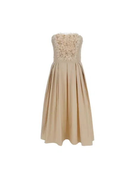 Sukienka maxi Elisabetta Franchi bez ramiączek beżowa