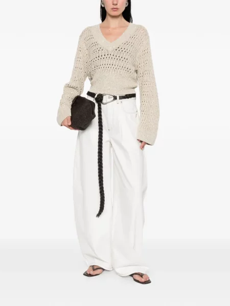 Pulover Brunello Cucinelli cu decolteu în V ajurat