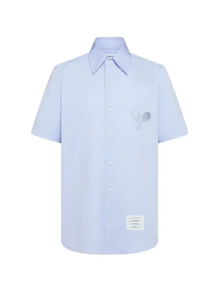 Cămașă Thom Browne cu broderie scurtă albastru