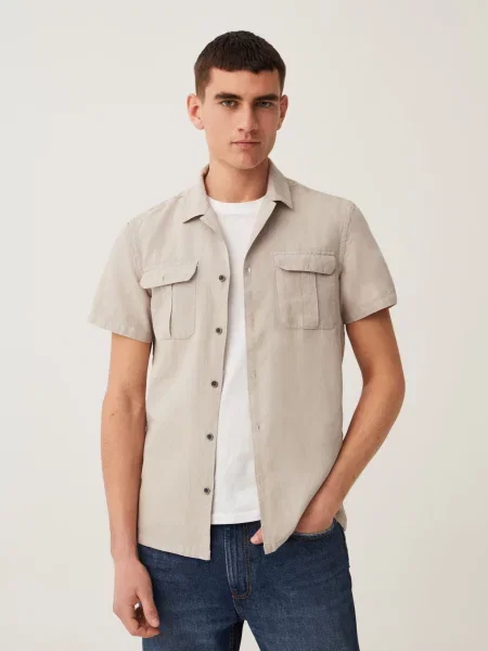 OVS Сорочка з коротким рукавом Світло-коричневий коричнева