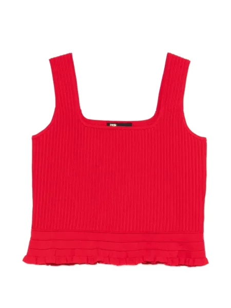 Top Maje cu volane cu nervuri roșu