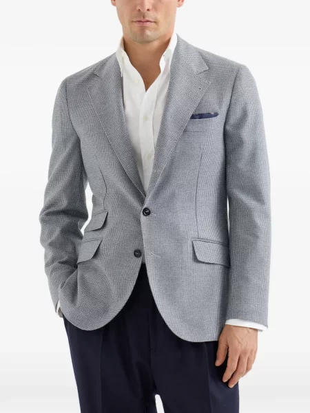Sacou Brunello Cucinelli de mătase cu model pepito albastru