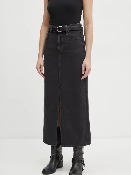 Дънкова пола G-Star Raw дълга със стандартна кройка черно