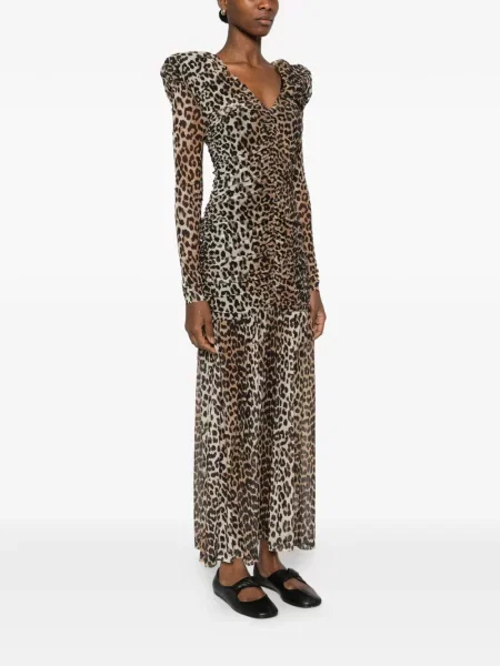 Rochie maxi Ganni cu imagine cu model leopard de costum maro