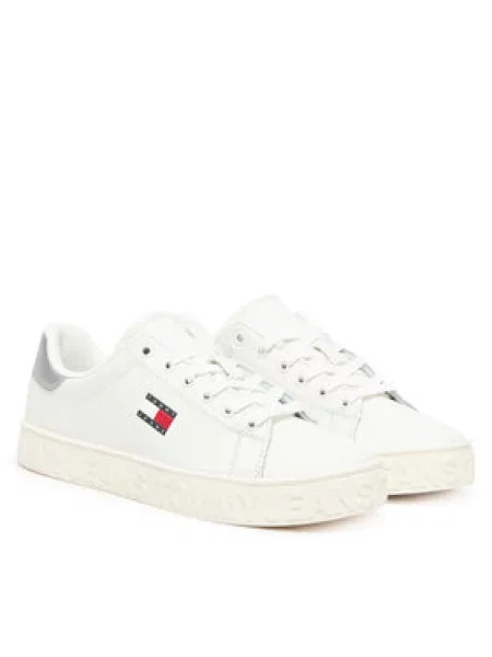 Tommy Jeans Sneakersy Tjw Logo Outsole Sneaker Ess Écru stříbrné