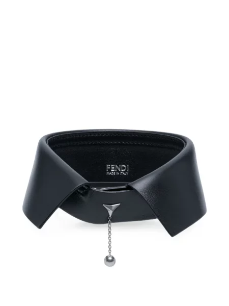 Gulerat colier Fendi din piele negru