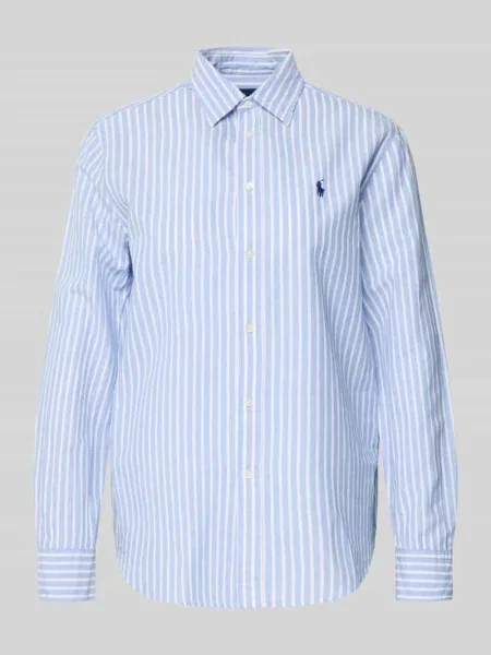 Bluzka koszulowa o kroju regular fit z mieszanki bawełny i lnu Polo Ralph Lauren niebieska