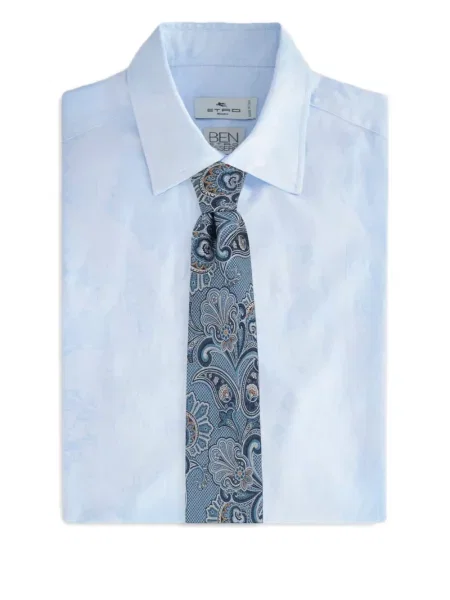 Cravată Etro cu model floral cu imagine din jacard albastru