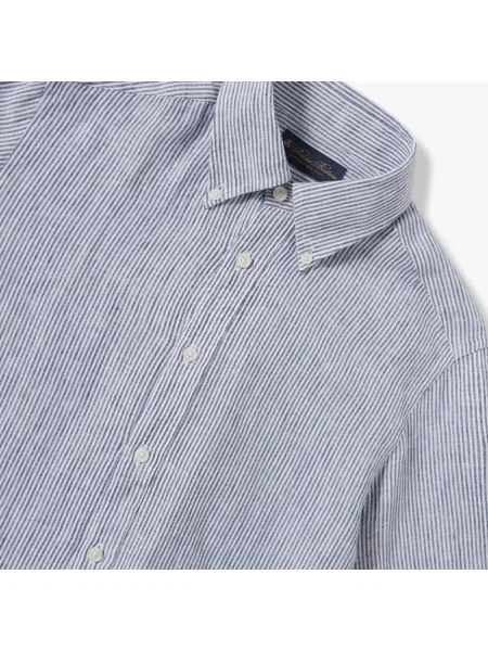Lniana koszula Brooks Brothers w paski casual niebieska
