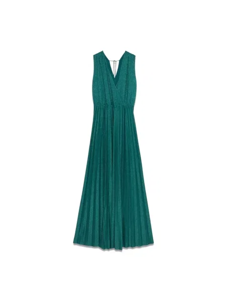 Długa sukienka maxi Oltre plisowana zielona