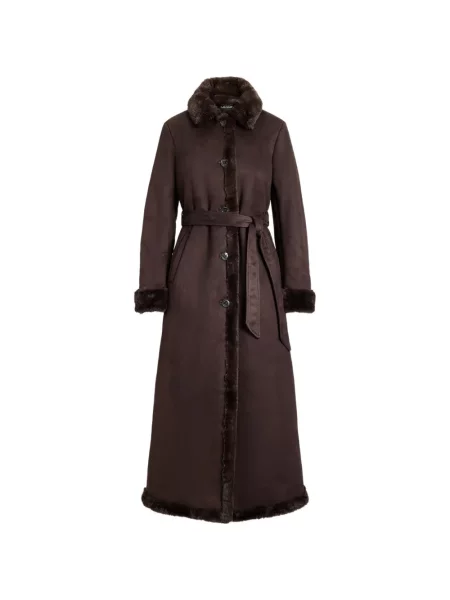 Cu centură haină din piele de oaie Lauren Ralph Lauren din piele de oaie maro