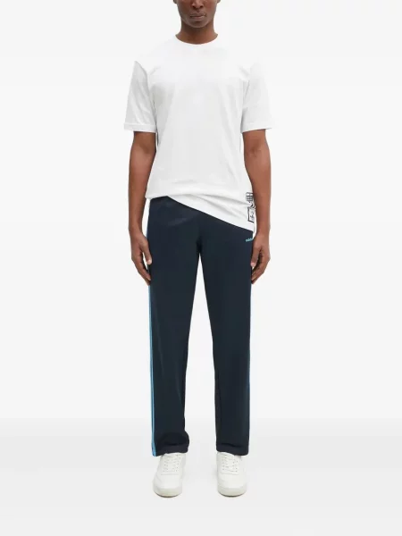 Pantaloni palazzo Adidas cu dungi plisat cu imagine albastru