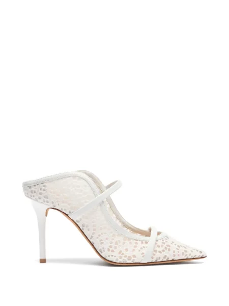 Papuci tip mules Malone Souliers cu broderie plasă alb