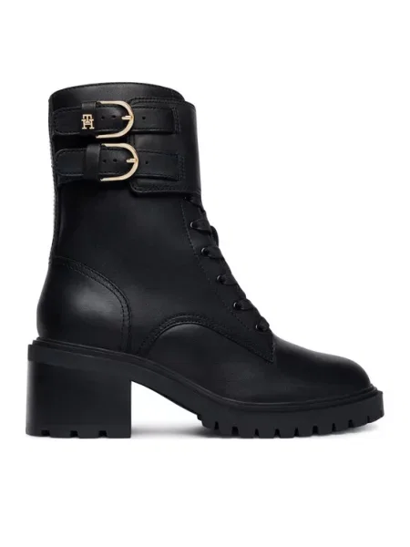 Tommy Hilfiger Gležnjarji Block Heel Buckled Lace-Up Boot črna