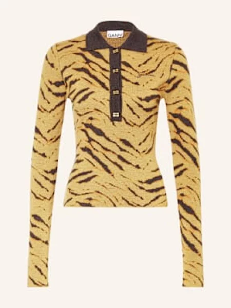 Ganni Koszulka Z Długim Rękawem Z Wełny Merino braun czarne