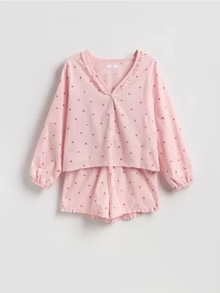 Reserved Set pijama din două piese cu imprimeu roz-pastel roz