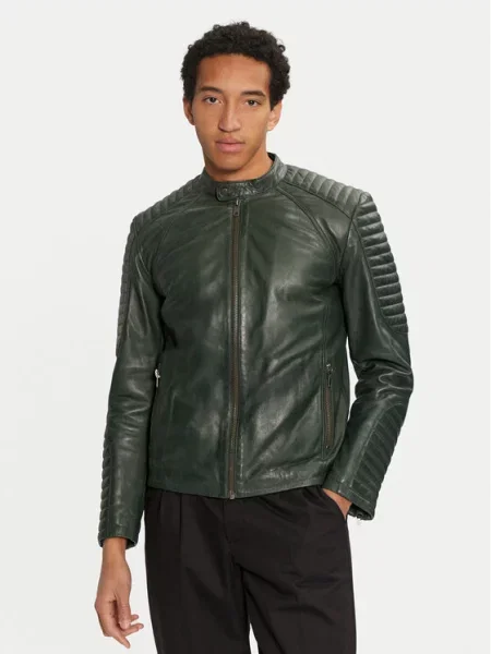 Usnjena jakna Serge Pariente zelena