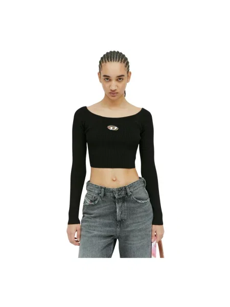 Crop top Diesel z długim rękawem czarny