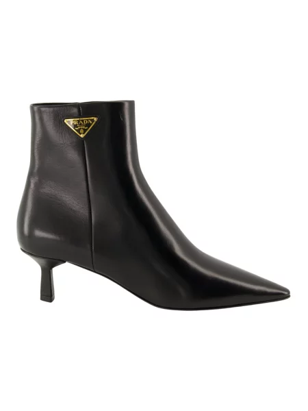 Buty do kostki Prada skórzane z logo czarne