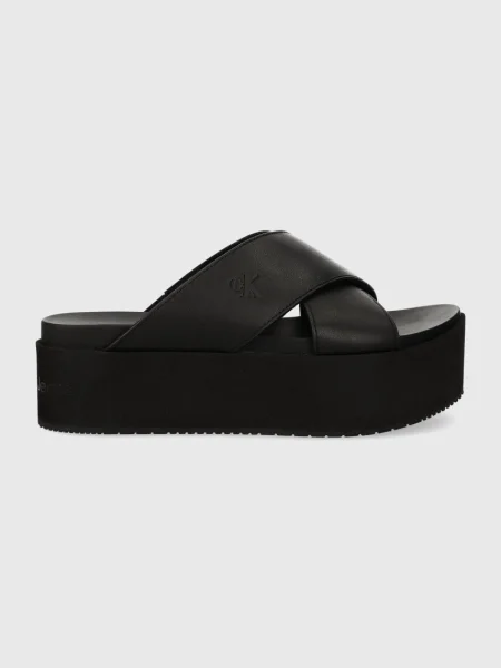 Usnjeni natikači Calvin Klein Jeans FLATFORM CROSS MG UC črna