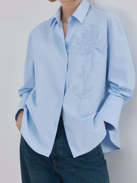 Рубашка Mango из лиоцела голубая