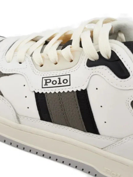 Кожена карирана поло тениска Polo Ralph Lauren бродирана бяло