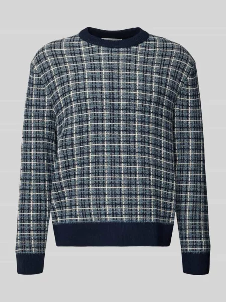Sweter o kroju regular fit z dzianiny z mieszanki wełny model ‘MIKOLAS’ Selected Homme granatowy