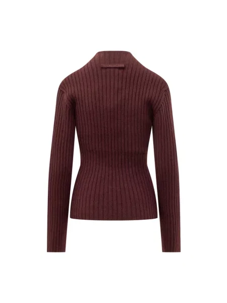 Lniany sweter z golfem Victoria Beckham czerwony