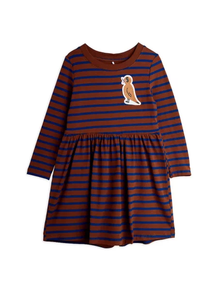 Mini Rodini Dětské šaty s bavlnou Stripe bird hnědé