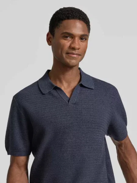 Koszulka polo w dzianinowym wyglądzie krój regular fit Jake*s Studio Men granatowa