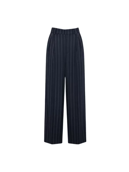 Lniane spodnie Rossi w paski niebieskie