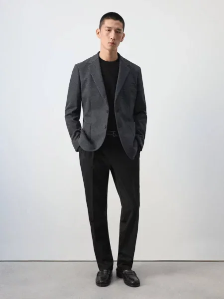 Marynarka slim fit z mieszanki bawełny Mężczyzna 48 MANGO MAN szary