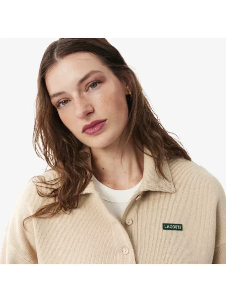 Lacoste Bluza Oversize Prążkowany Kołnierz Polo beżowa