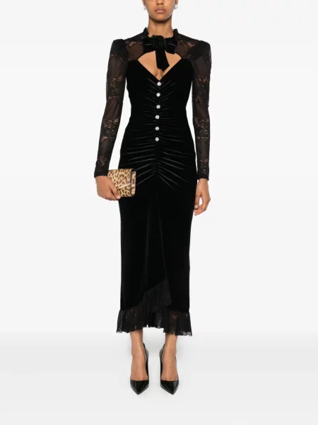 Rochie midi Nissa din dantelă până la genunchi de costum negru