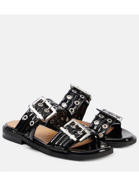 Sandale Ganni din piele de lac cu tepi negru