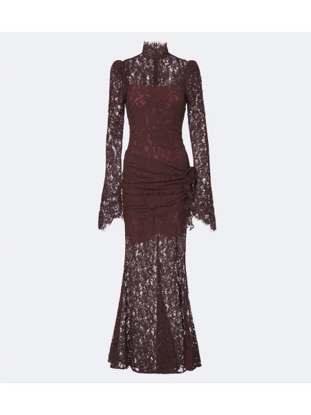 Rochie De La Vali din dantelă drapată maro