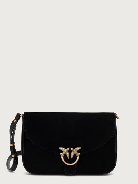 Pinko crossbody torbica semišasta črna
