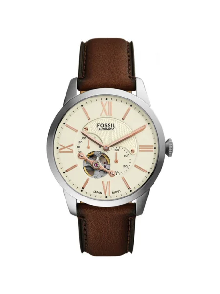 FOSSIL Analógové hodinky TOWNSMAN tmavohnedá / strieborná hnedá