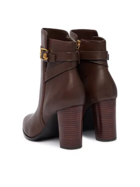 Čizme LAUREN RALPH LAUREN Brooke II Calfskin Bootie Heel smeđa