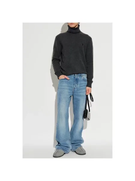 Sweter z golfem Ami Paris z kaszmiru do golfa szary