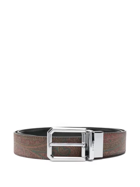 Curea Etro din piele cu imagine cu model paisley maro