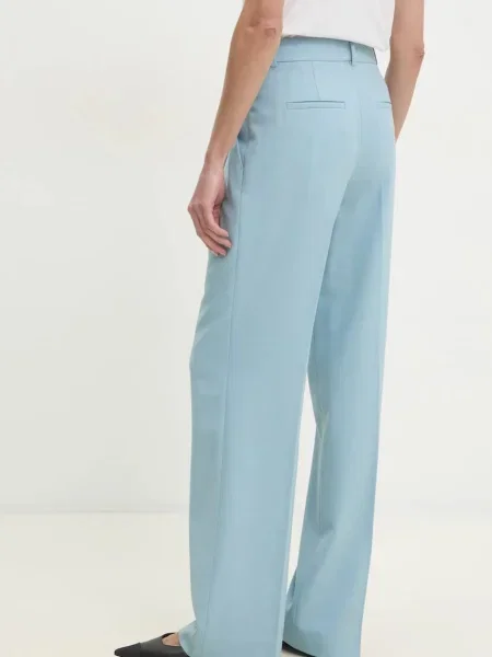 Kalhoty s příměsí vlny Calvin Klein široké high waist modrá