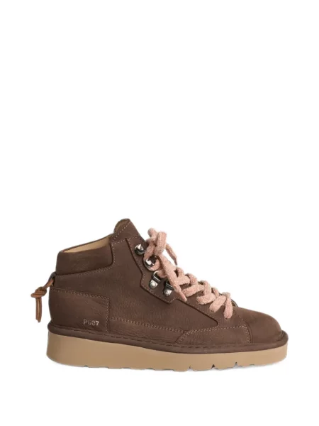 Sneakerși Panchic cu șireturi din piele maro