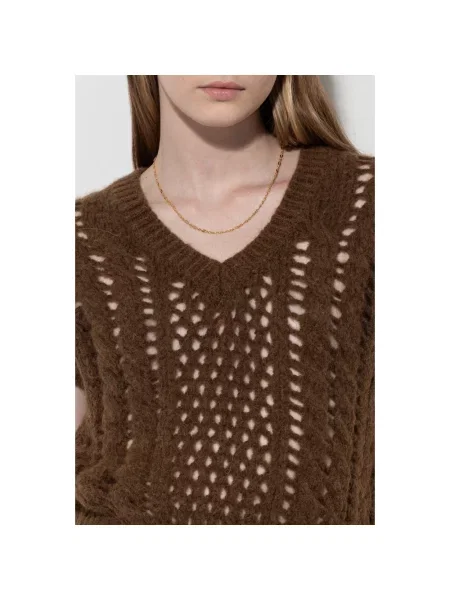 Sweter Luisa Cerano z dekoltem w serek brązowy