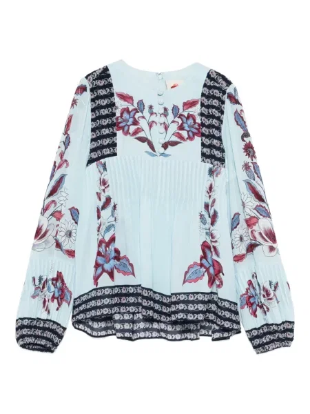 Bluză Farm Rio cu model floral cu imagine plisată albastru